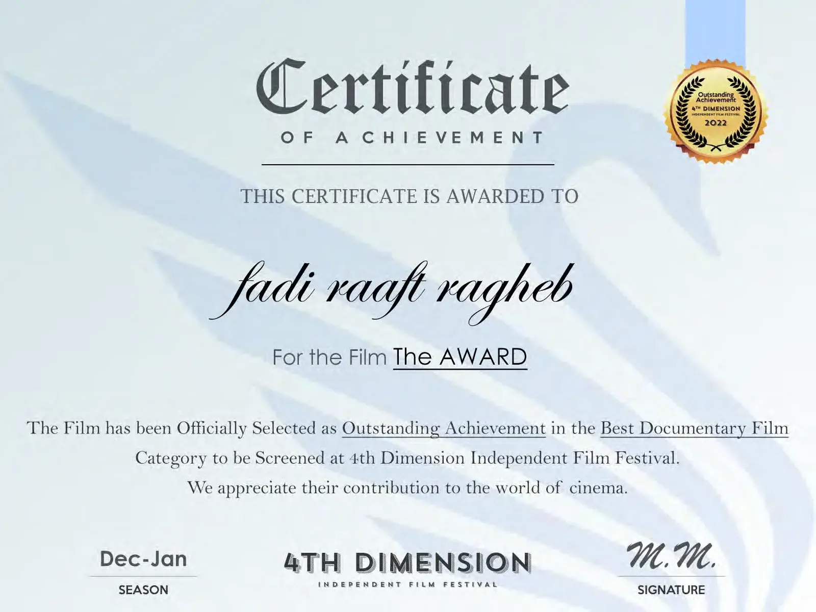 The Award official selection at 4th Dimension Independent Film Festival