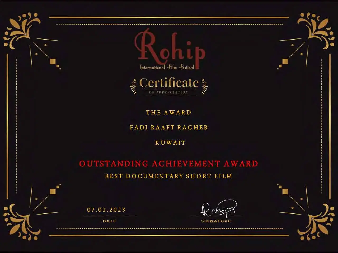 The Award Best Documentary Short Film at Rohip International Film Festival
